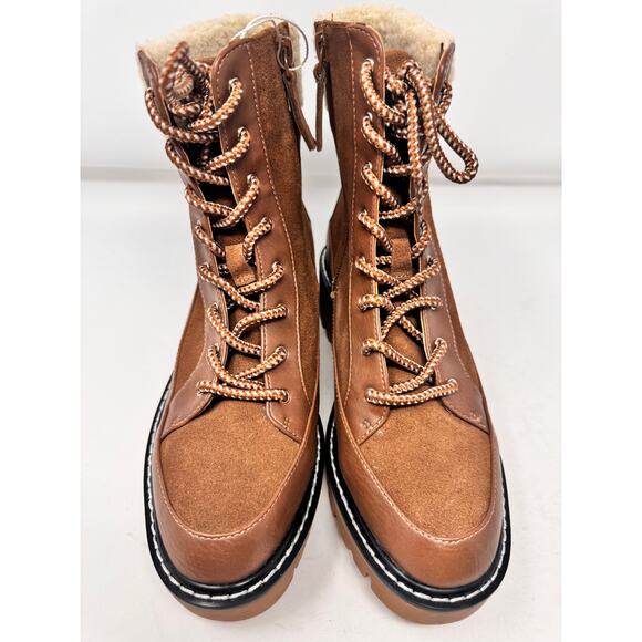 Violet and Red Alexa Brown Suede Fleece Trim Lug Combat Boots Size 6.5 NWOB - Picture 6 of 10